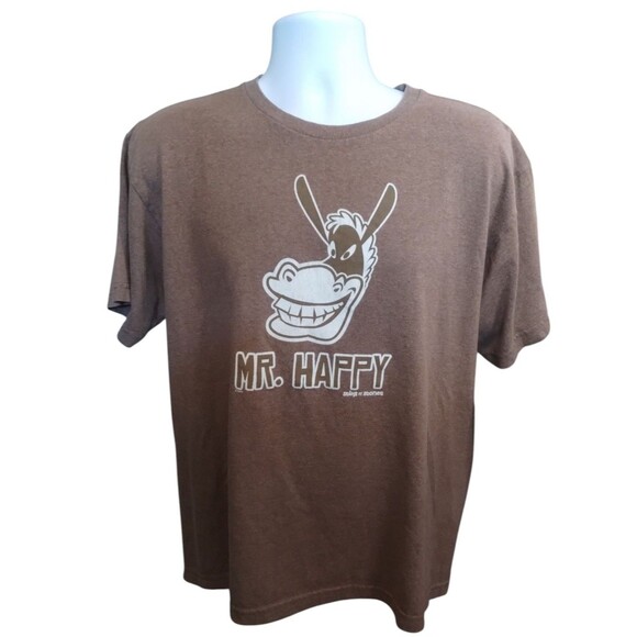 Unisex TNT Brown Mr. Happy Graphic Donkey Mule Funny T Shirt Large - Picture 1 of 4